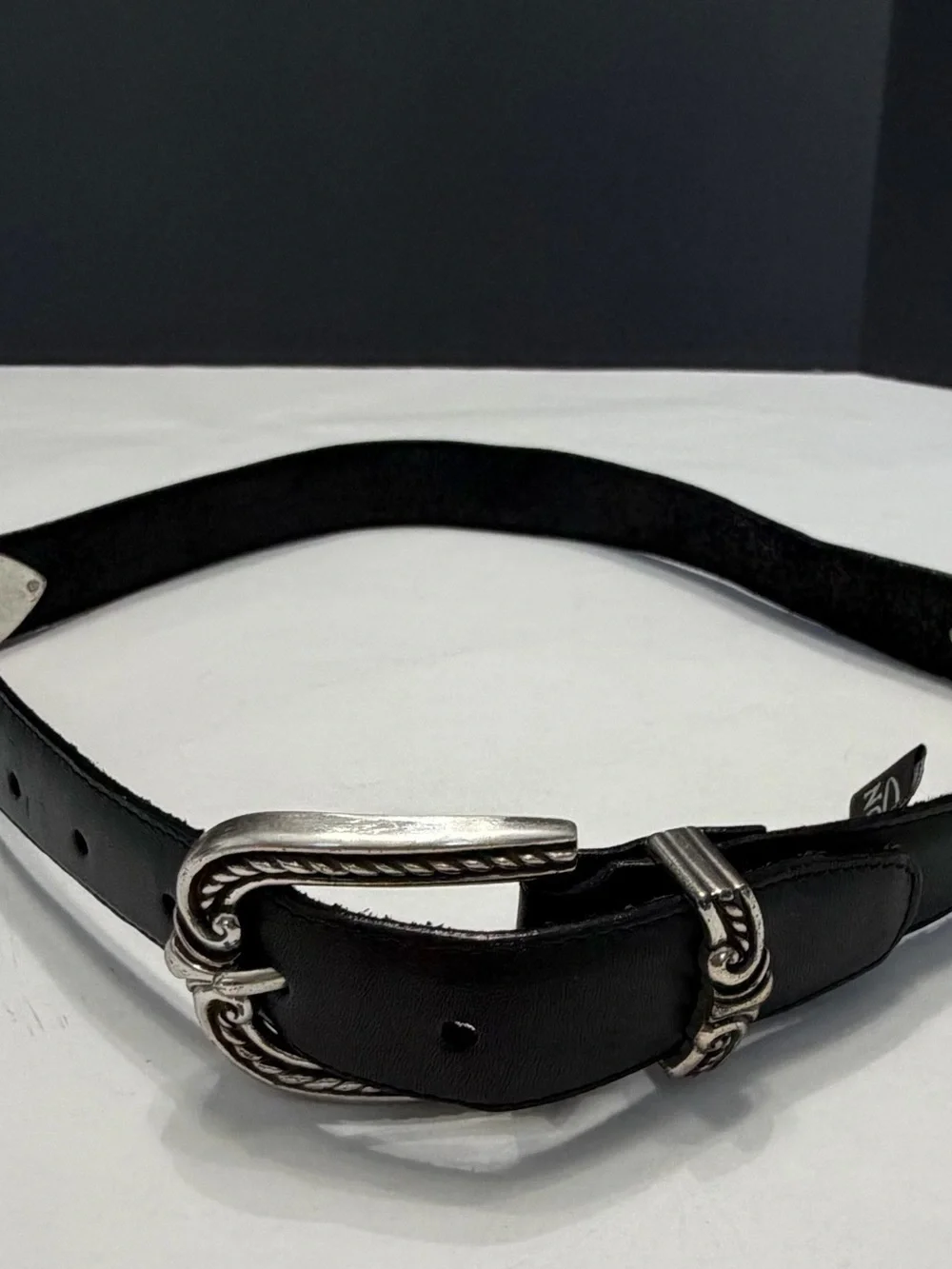 Vintage Brighton Black Leather Heart Belt Silver Hardware Western Boho USA Made